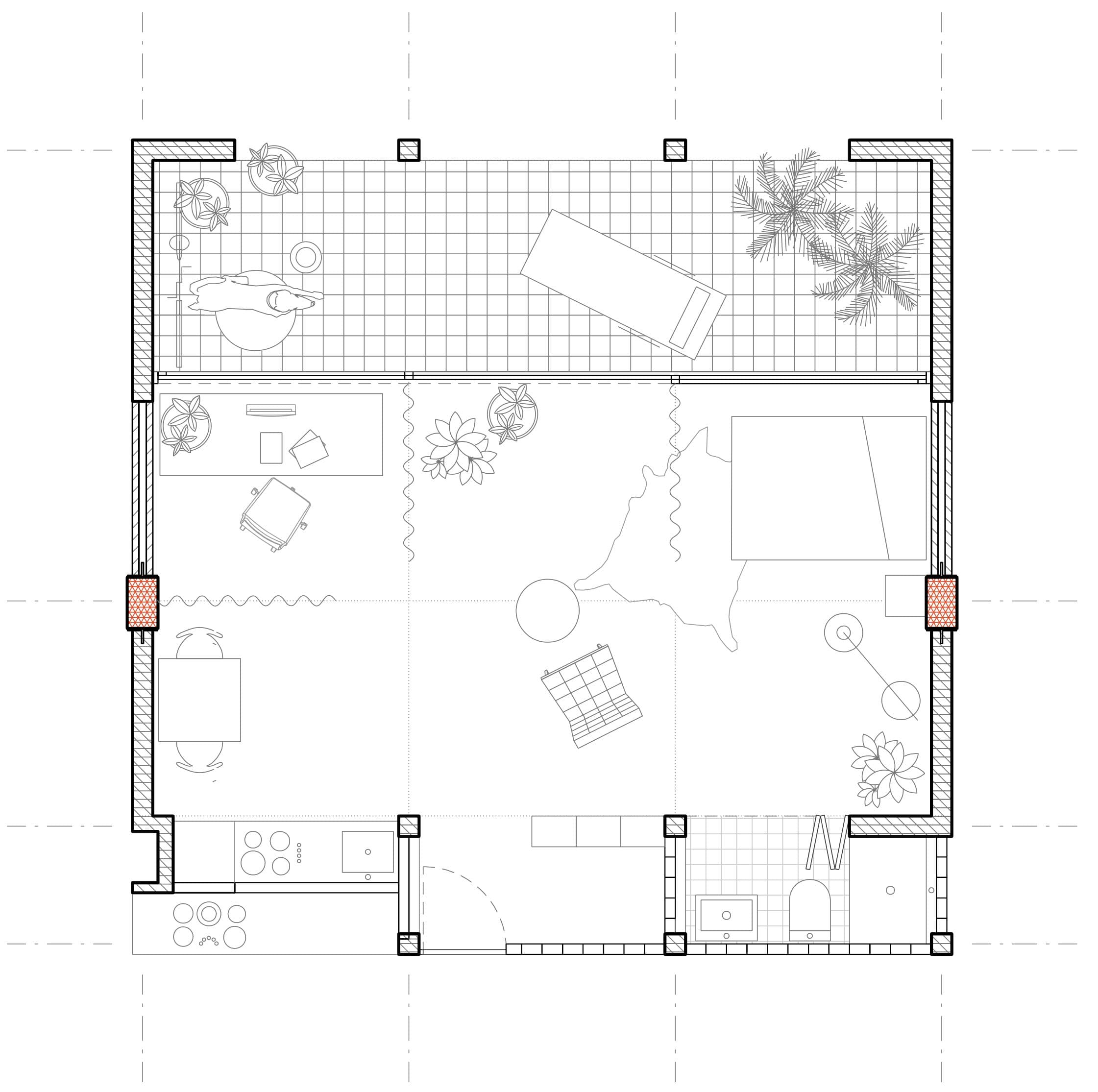 The Modern Villa — unit plan, man and dog