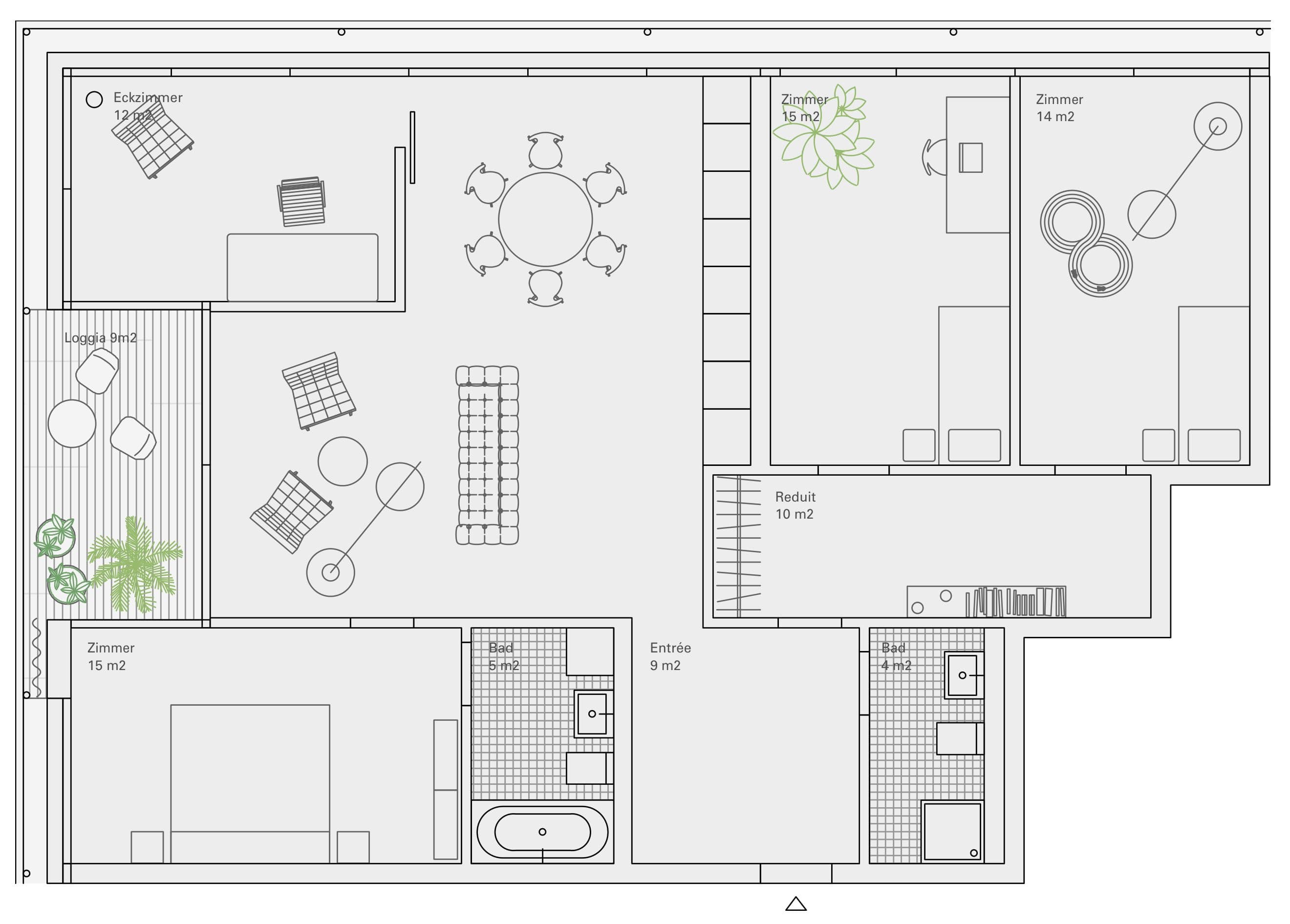 Ersatzneubau Wohnen Tannenrauchstrasse, Zürich — unit plan, 5.5-room corner apartment