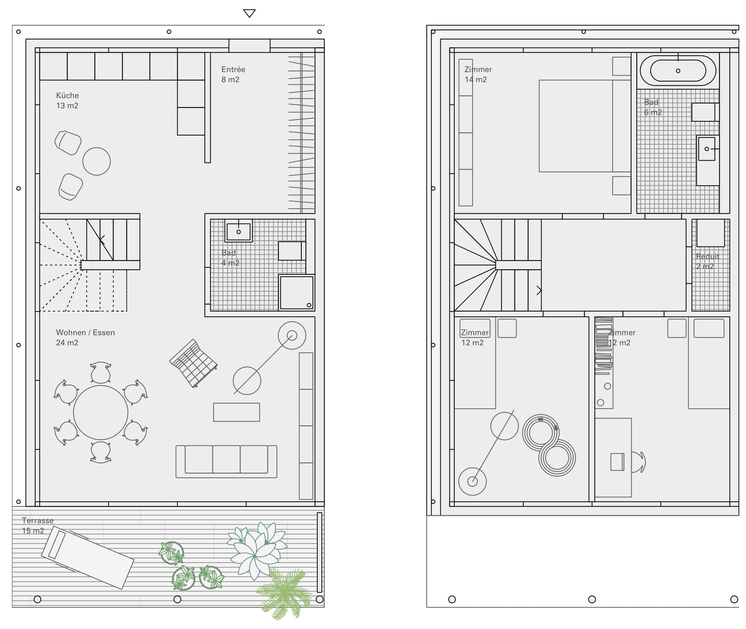 Ersatzneubau Wohnen Tannenrauchstrasse, Zürich — unit plan, maisonette