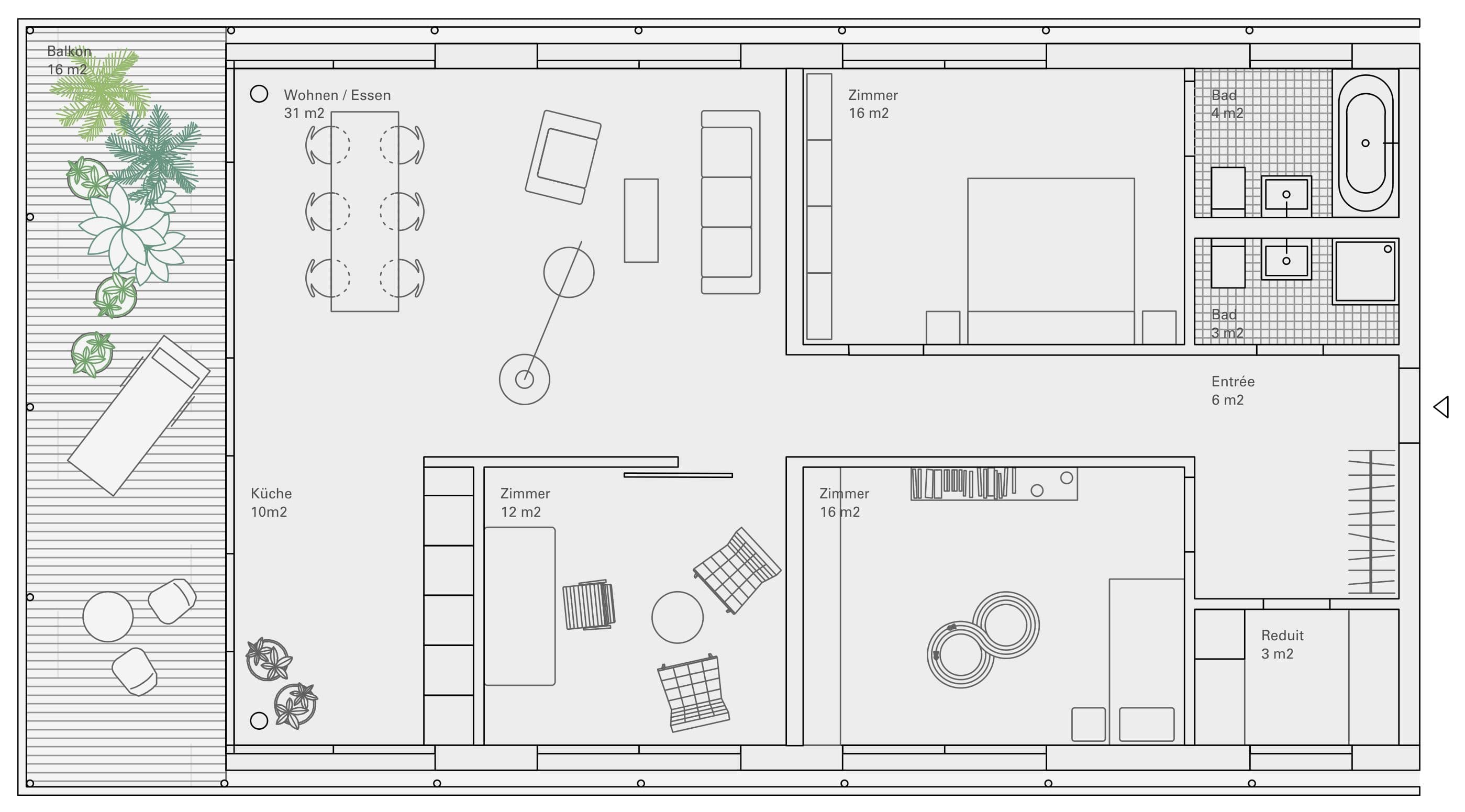 Ersatzneubau Wohnen Tannenrauchstrasse, Zürich — unit plan, city apartment